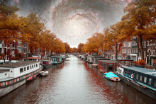 Amsterdam Autumn Night. Elements Of This Image Furnished By NASA