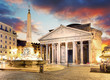 Rome - fountain from Piazza della Rotonda and Pantheon in mornin