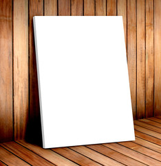 Poster - white poster frame in wooden room,mock up for your content