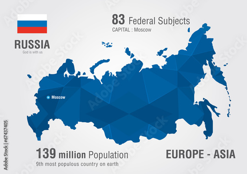 Fotomural Russia world map with a pixel diamond pattern.