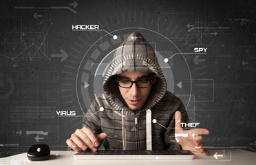 Aufkleber - Young hacker in futuristic enviroment hacking personal informati