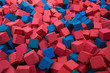 Red and blue sponge cubes.