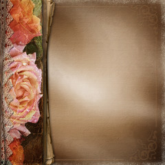 Sticker - Vintage  Beautiful Roses Album Cover With Lace And Old Paper ( 1