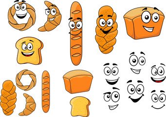 Wall Mural - Cartoon breads with happy smiling faces