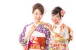 © taka - japanese kimono women on white background