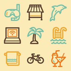 Wall Mural - Vacation web icons set in retro style