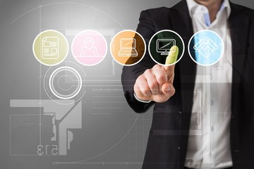 Aufkleber - Composite image of businessman standing and pointing at menu