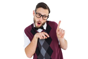Poster - Geeky hipster in sweater vest pointing