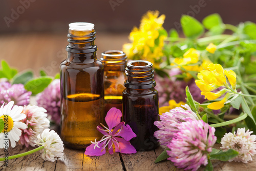 Fotografie, Obraz essential oils and medical flowers herbs
