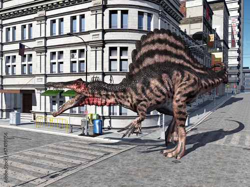 Nowoczesny obraz na płótnie The Dinosaur Spinosaurus in the City