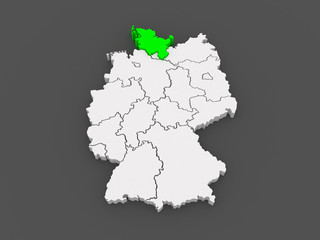  Map of Schleswig-Holstein. Germany.