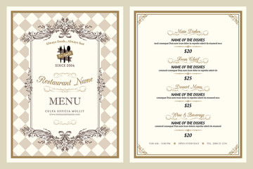 Vintage style restaurant menu design