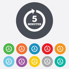 Every 5 minutes sign icon. Full rotation arrow.