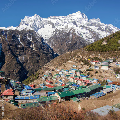 Fotoboard na płycie Bazar namche, region Everest, Nepal