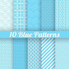 Wall Mural - 10 blue different seamless patterns (tiling)