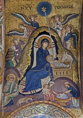 Obraz na płótnie canvas dwuczęściowy "dyptyk" Palermo - mozaika bożonarodzeniowa w Santa maria dell 'admirał