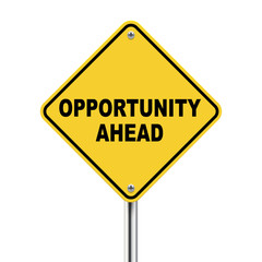 3d illustration of yellow roadsign of opportunity ahead