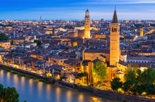 Night Aerial View Of Verona. Italy