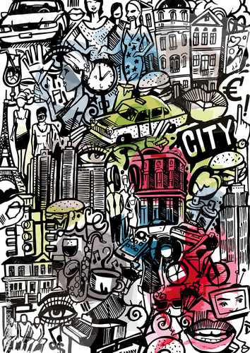 Naklejka - mata magnetyczna na lodówkę Big City Doodle