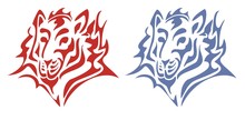 Tribal Tiger Head. Red And Blue On The White