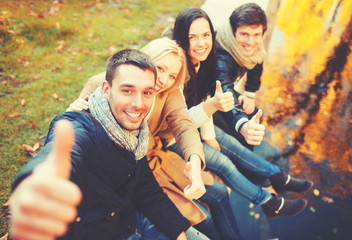 Poster - group of friends having fun in autumn park