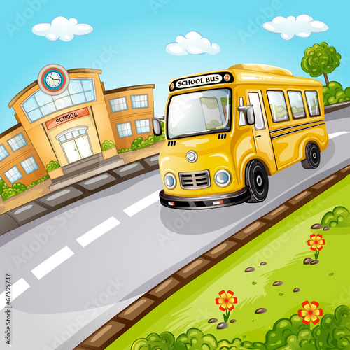 Obraz na płótnie canvas trzyczęściowy "tryptyk" Autobus szkolny