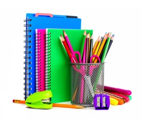 Wall Mural - Group of colorful school notebooks and supplies