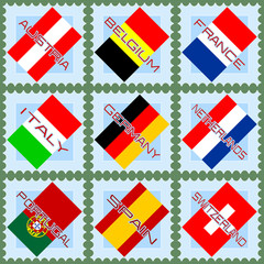 European flags on stamps