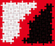 puzzle noir/blanc, fond rouge