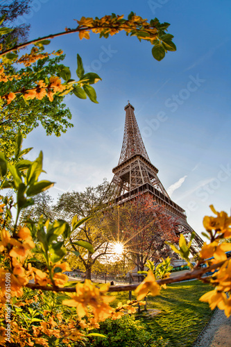 Board z aluminiowym obramowaniem Wieża eifla przeciw wschodzie słońca w Paris, France