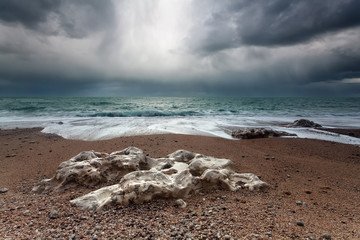 Wall Mural - stormy rocky coast in ocean