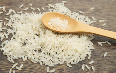 Rice on Wooden Spoon