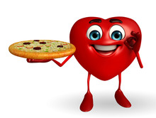 Heart Shape Character With Pizza
