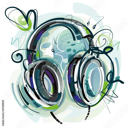 Fototapeta dla dzieci Blue Headphones Sketch