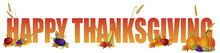 Happy Thanksgiving Text With Fruits And Vegetable Illustration