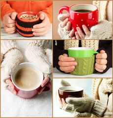Fototapete - Collage of hot drinks