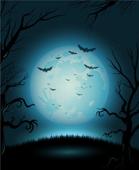 Creepy Halloween night poster full moon copy space