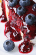 Cheesecake with blueberries and sauce macro vertical