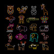 Set of neon animal icons