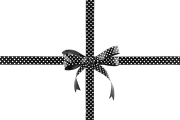 Black and white ribbon with a bow on a white background