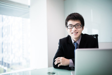 Wall Mural - Young handsome man using laptop in his office