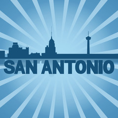 Wall Mural - San Antonio skyline reflected with blue sunburst illustration