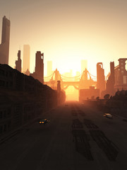 Wall Mural - Future City Bridge at Sunrise