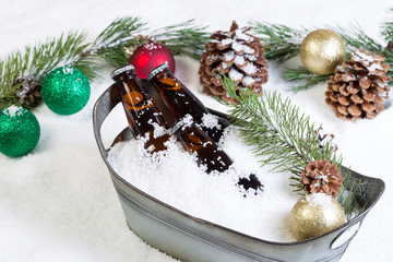 Wall Mural - Closeup of bottled beer ready to drink during the seasonal holid