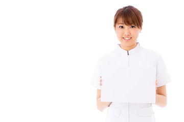 Wall Mural - young asian nurse on white background