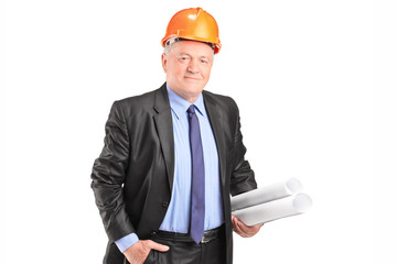 Sticker - Mature engineer holding construction plans