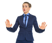 Business Woman Showing Hold On Gesture