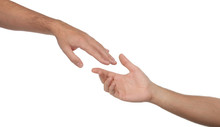 Two Male Hands Reaching Towards Each Other. Isolated