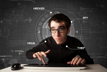 Aufkleber - Young hacker in futuristic enviroment hacking personal informati