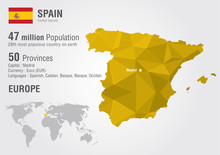 Spain World Map With A Pixel Diamond Texture.